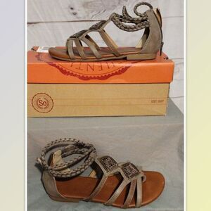 So Strap Ankle Cuff Sandals, Braided Straps And Shimmering Sequins Size 5
